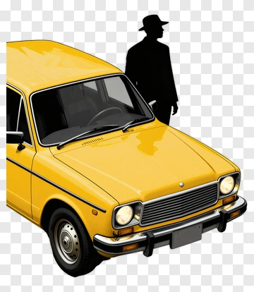 Yellow Car With Silhouette Of A Person PNG