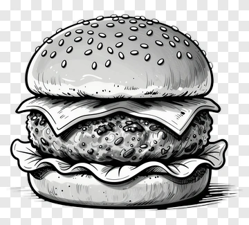 Black And White Burger Illustration PNG