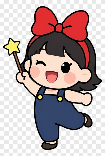 Cartoon Girl Holding A Magic Wand PNG