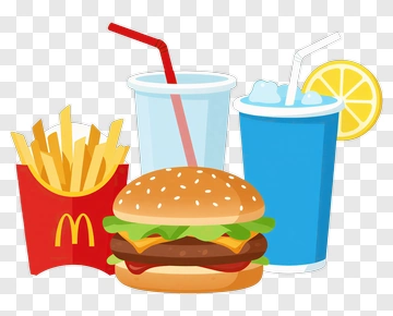 Fast Food Meal With Burger, Fries, And Drinks PNG