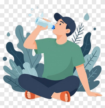 Man Drinking Water In A Natural Setting PNG