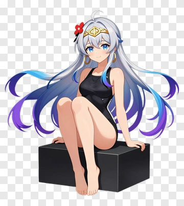 Anime Character Sitting On A Black Box PNG