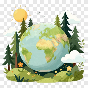 Colorful Earth Surrounded By Trees And Flowers PNG