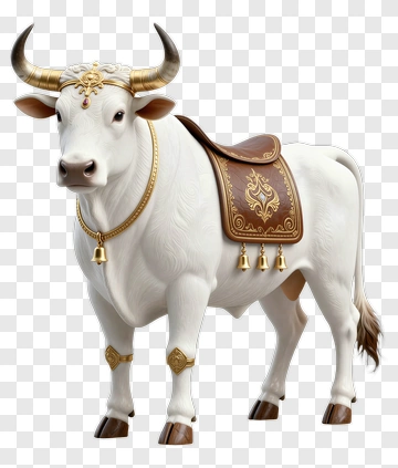 Ornate White Bull With Decorative Saddle PNG