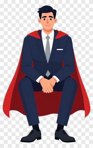 Superhero Businessman Sitting With Red Cape PNG