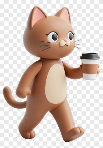 3D Cartoon Cat Holding A Coffee Cup PNG