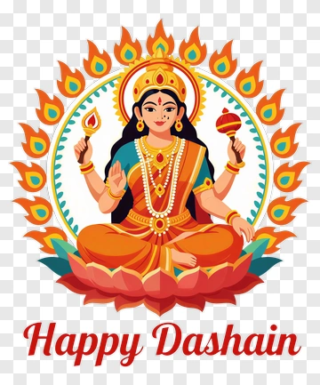 Goddess Durga Holding Objects For Dashain Celebration PNG