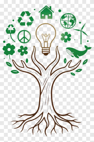 Eco Tree With Light Bulb And Environmental Symbols PNG