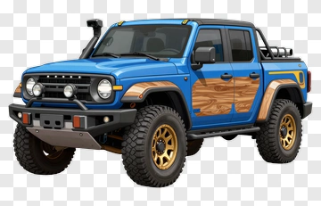 Blue Off-Road Truck With Wood Accents PNG
