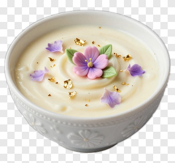 Decorative Creamy Dessert With Edible Flowers PNG