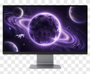 Futuristic Space Scene On A Computer Monitor PNG