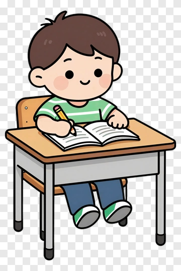 Cartoon Boy Writing In A Notebook PNG