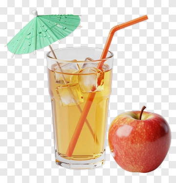 Glass Of Drink With Straw And Apple PNG