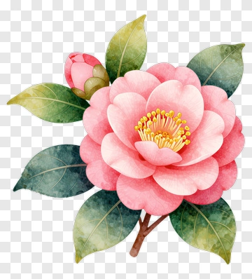 Watercolor Pink Camellia Flower PNG