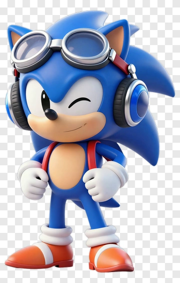 Cartoon Blue Hedgehog Character With Headphones PNG