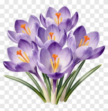 Purple Crocus Flower Bouquet PNG