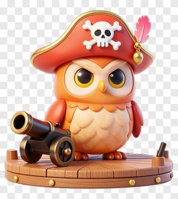 3D Pirate Owl With Cannon PNG