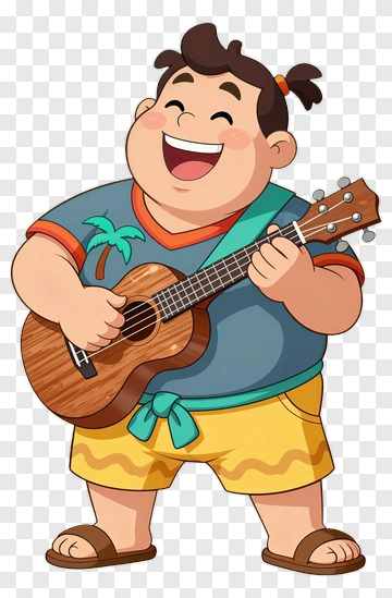 Happy Cartoon Boy Playing Ukulele PNG