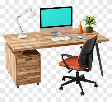 Modern Office Desk Setup PNG