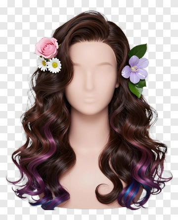 Wavy Hairpiece With Flowers PNG