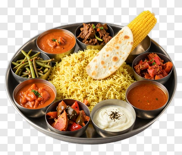 Indian Thali With Rice And Various Dishes PNG