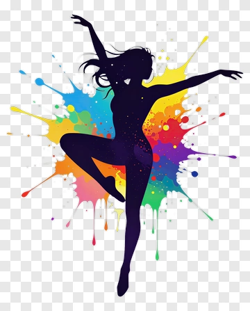 Silhouette Dancer With Colorful Paint Splashes PNG