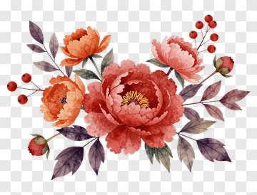 Watercolor Floral Arrangement With Peonies And Berries PNG