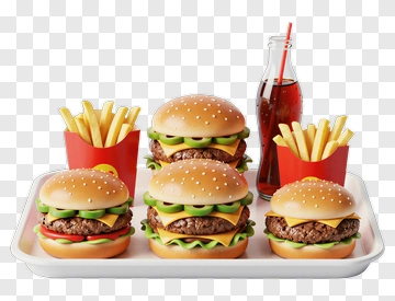 Fast Food Meal With Burgers And Fries PNG