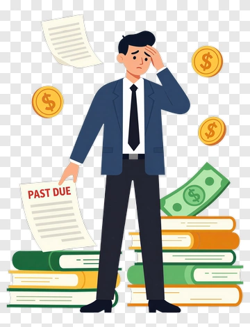 Stressed Businessman With Past Due Notice And Money PNG