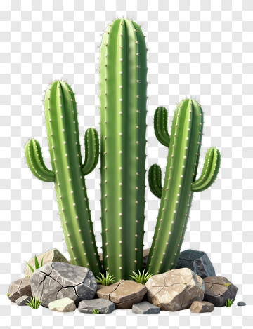 Cactus Surrounded By Rocks And Grass PNG