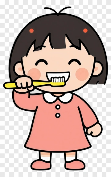 Cartoon Girl Brushing Her Teeth PNG