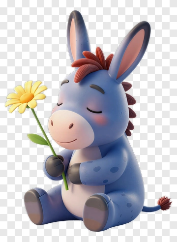 Cartoon Donkey Holding A Flower PNG