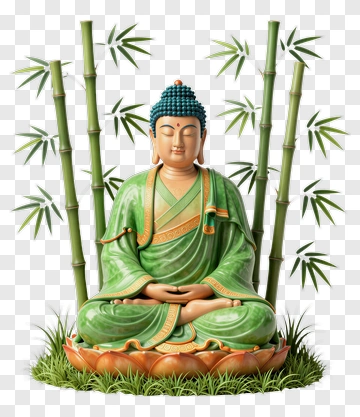 Sitting Buddha Surrounded By Bamboo PNG