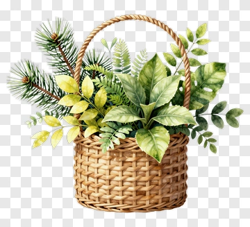 Basket Filled With Greenery PNG