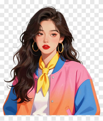 Portrait Of A Young Woman With Colorful Jacket PNG