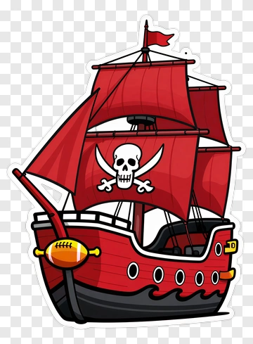 Cartoon Pirate Ship With Red Sails PNG