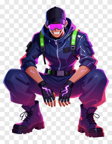 3D Character Squatting In Urban Outfit PNG