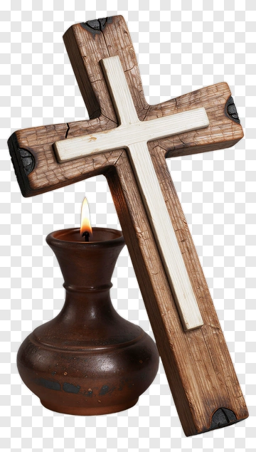 Wooden Cross With Candle PNG
