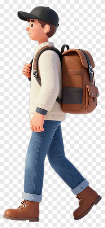 3D Man Walking With Backpack PNG