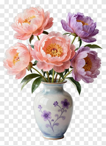 Colorful Flower Bouquet In A Decorative Vase PNG