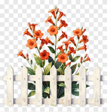 Flower Arrangement By A White Wooden Fence PNG