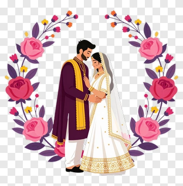 Wedding Couple Surrounded By Floral Wreath PNG
