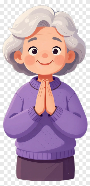Cartoon Elderly Woman Smiling With Hands Together PNG