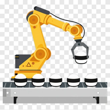 Industrial Robot Arm Moving Objects On Conveyor Belt PNG