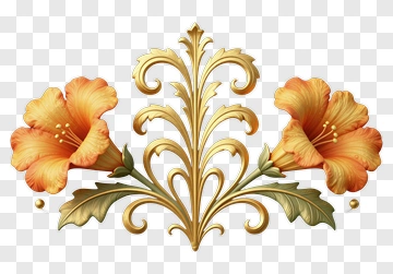 Floral Design With Orange Hibiscus Flowers PNG