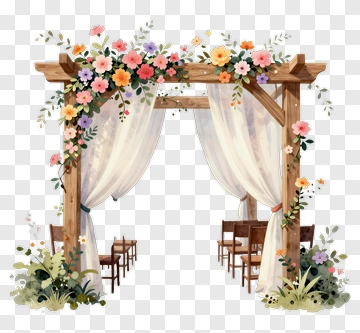 Floral Wedding Arch With Chairs PNG