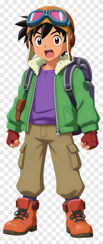 Cartoon Boy Wearing Green Jacket And Backpack PNG