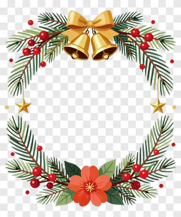 Christmas Wreath With Bells And Flowers PNG
