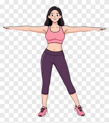 Cartoon Woman Exercising With Outstretched Arms PNG