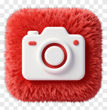 3D Camera Icon With Red Fur Background PNG
